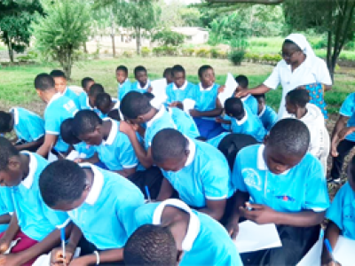 Students taking test at St. Mary School Ndop